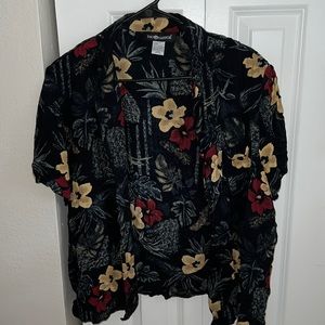 Sag Harbor Large Hawaiian Floral Shirt w/ shoulder pads